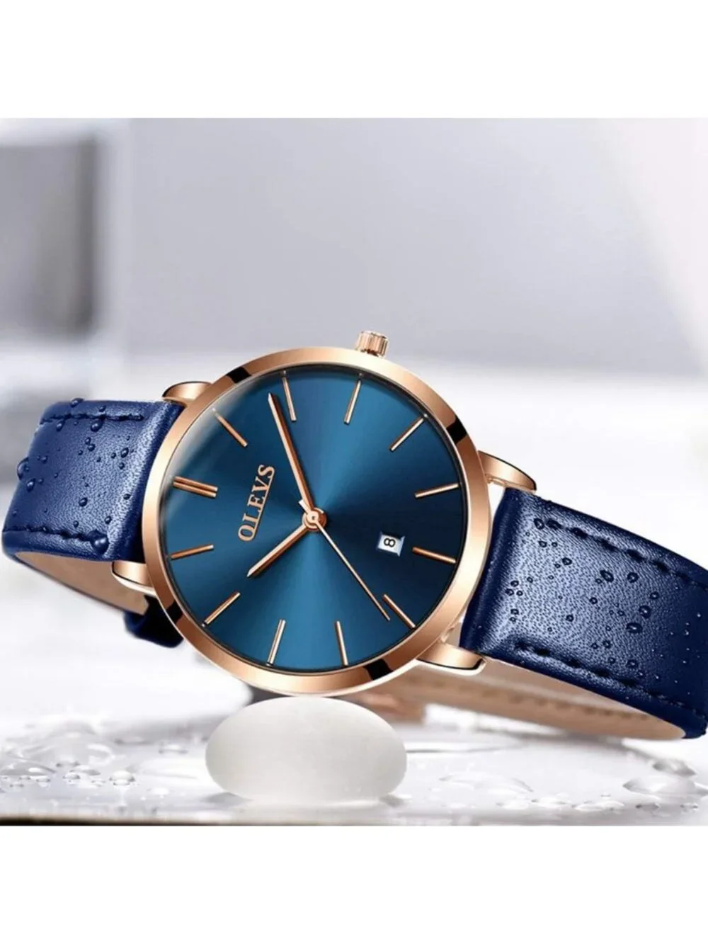 Women's Navy Blue dial & Rose Gold Bezel & Blue Band Classic Dress Wrist Watch